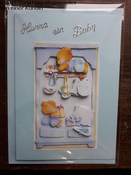 Basteltipp 3D-Karte Hurra ein Baby hellblau