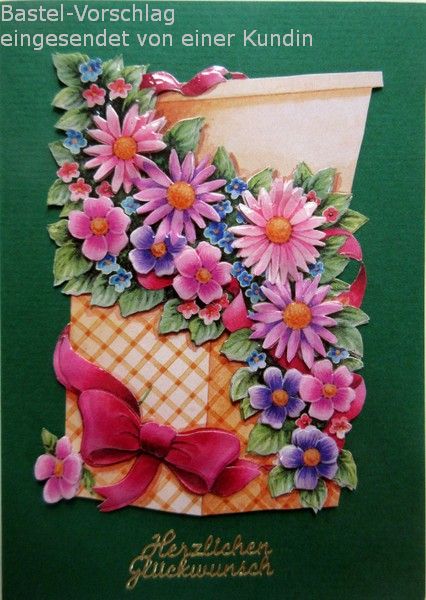 Basteltipp 3D-Karte Herlichen Glckwunsch mit Blumengru zum Geburtstag