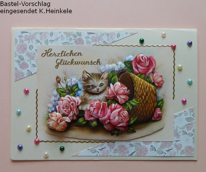 Basteltipp 3D-Karte Herzlichen Glckwunsch mit Rosen und Katze