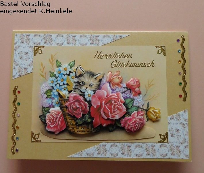 Basteltipp 3D-Karte Herzlichen Glckwunsch mit Rosen und Katze