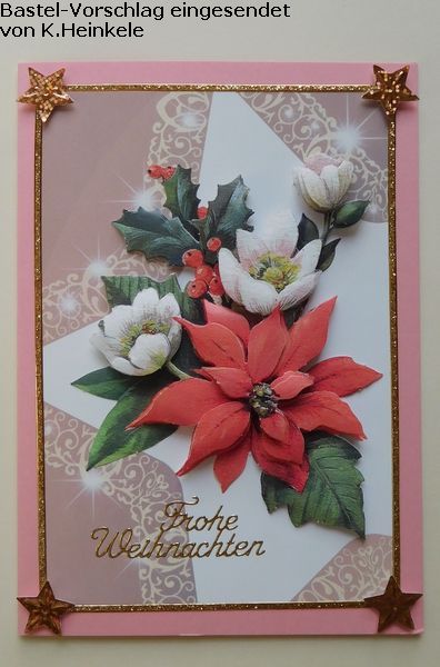 Basteltipp 3D-Karte Frohe Weihnachten mit Weihnachtsstern und Christrose