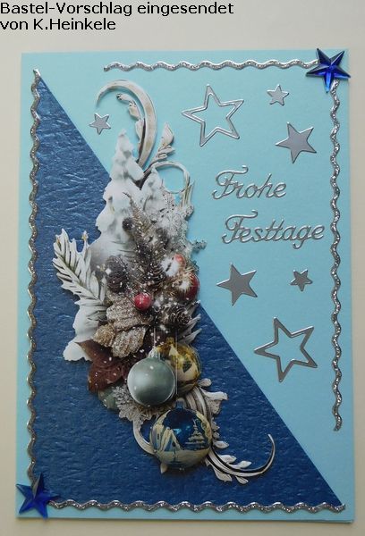 Basteltipp 3D-Karte Frohe Festtage blau-silber