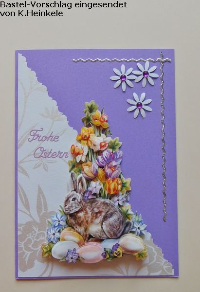 Basteltipp 3D-Karte Frohe Ostern lila mit Blumen