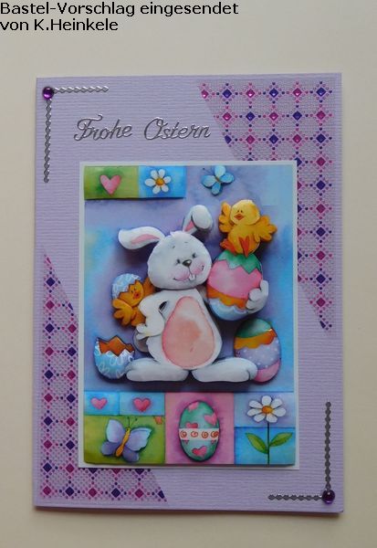 Basteltipp 3D-Karte Frohe Ostern lila mit Hase