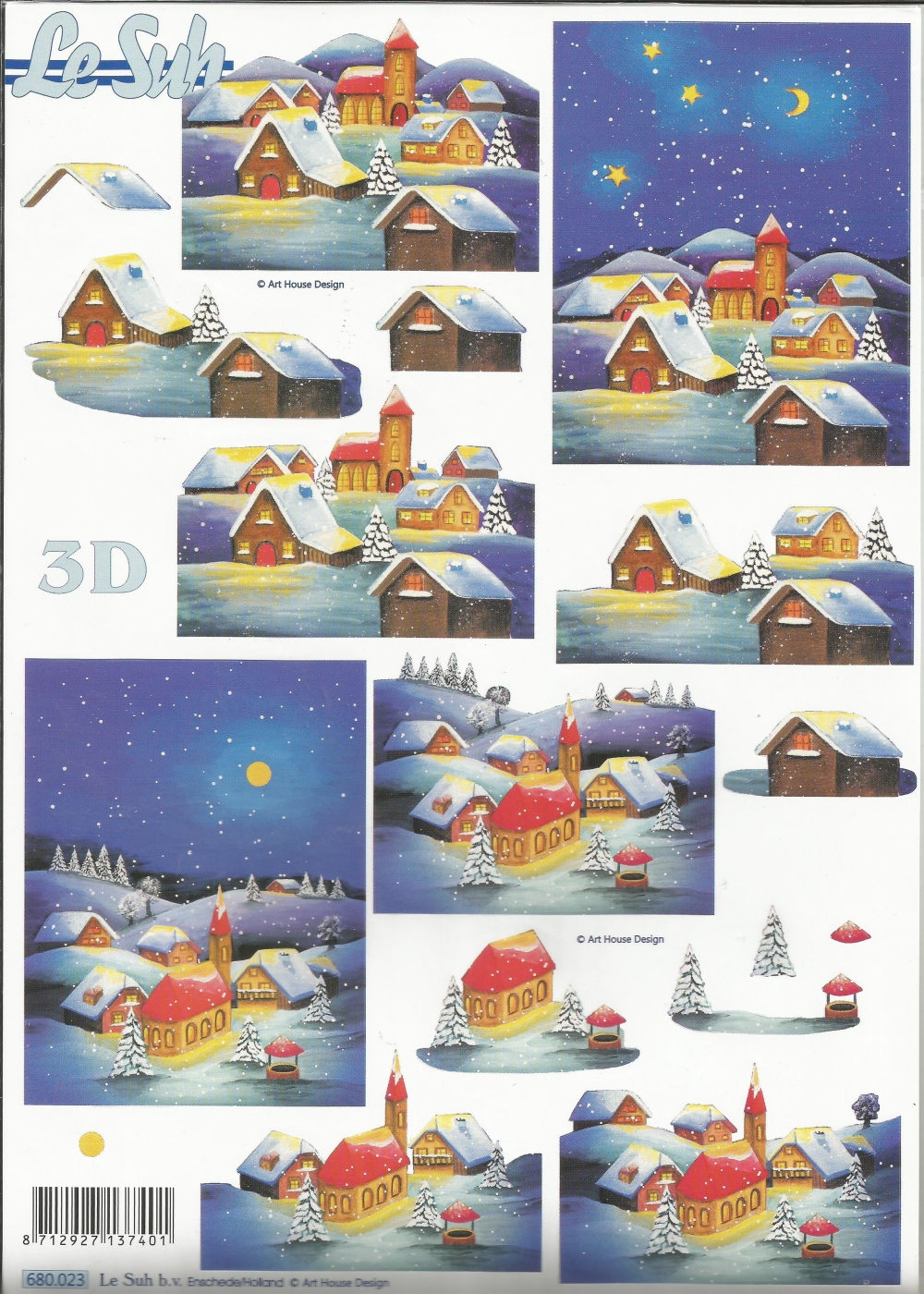 3D-Stanzbogen LeSuh Dorf im Winter