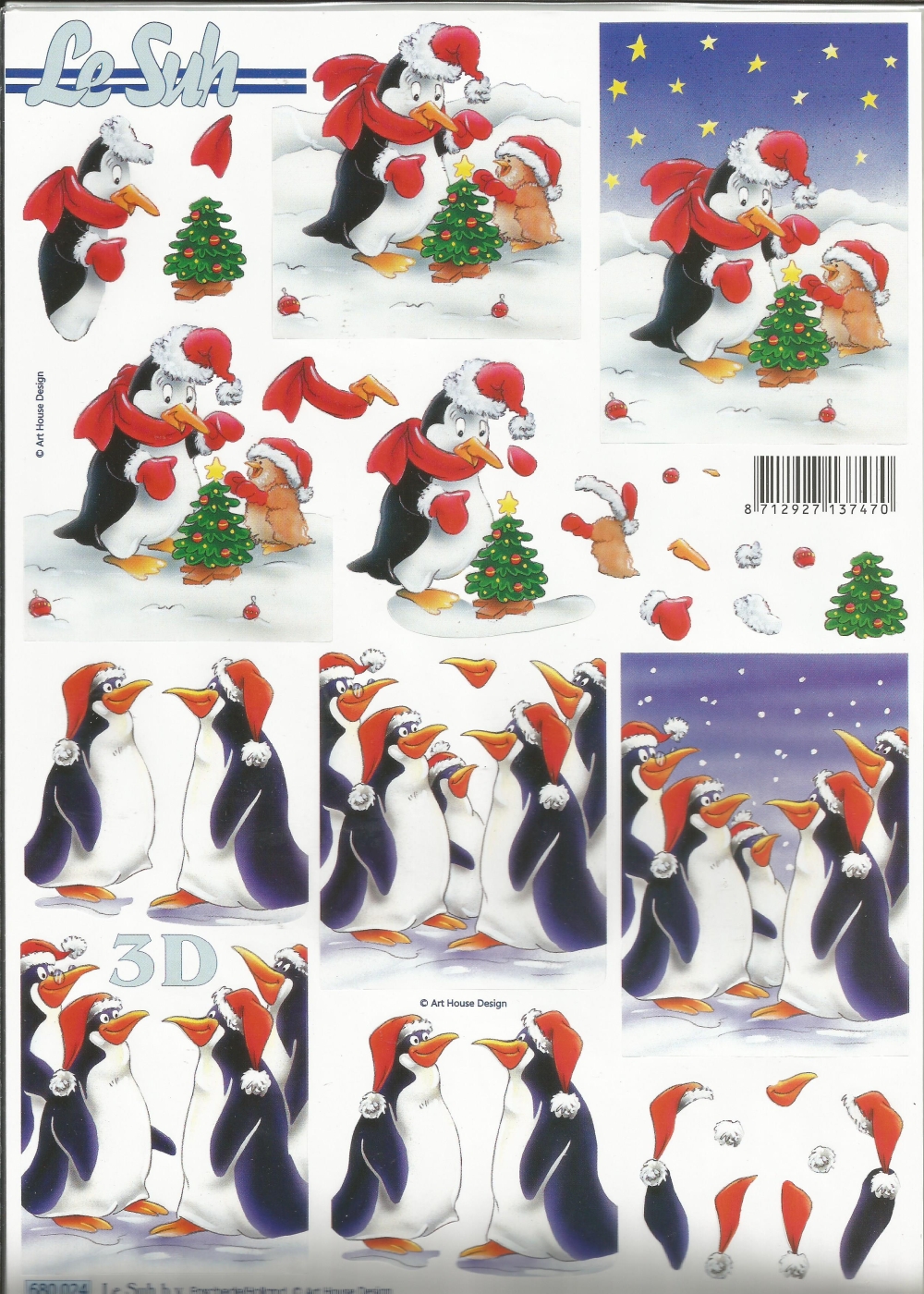 3D-Stanzbogen LeSuh Weihnachtspinguine