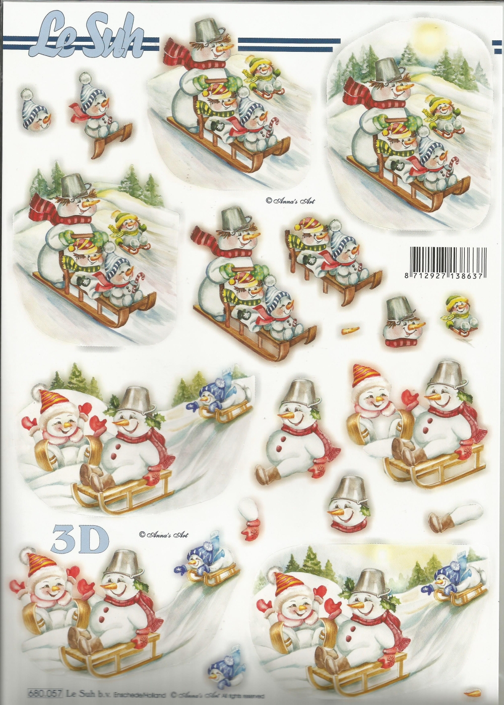 3D-Stanzbogen LeSuh Schneemann mit Schlitten