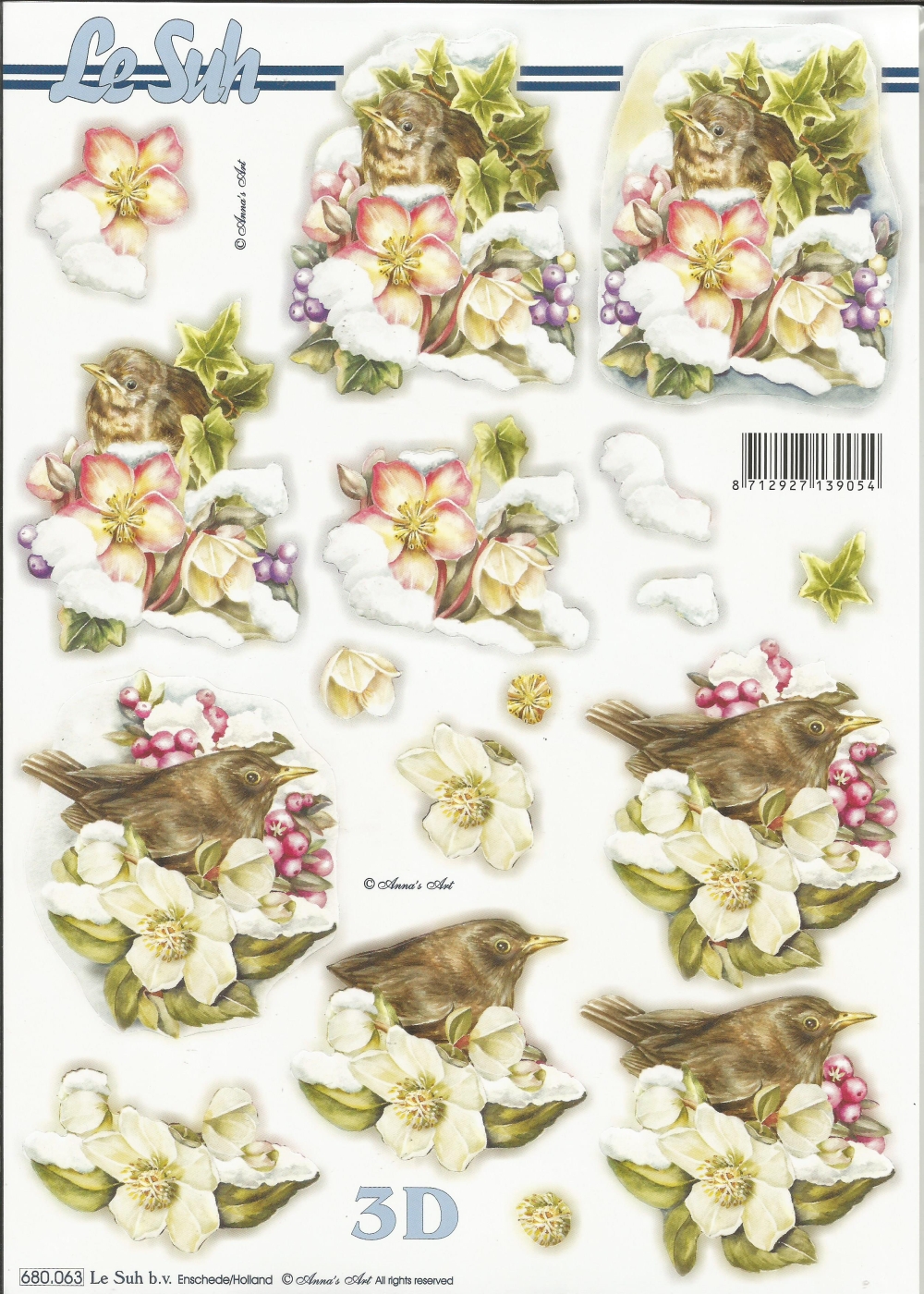3D-Stanzbogen LeSuh Amsel mit Blten