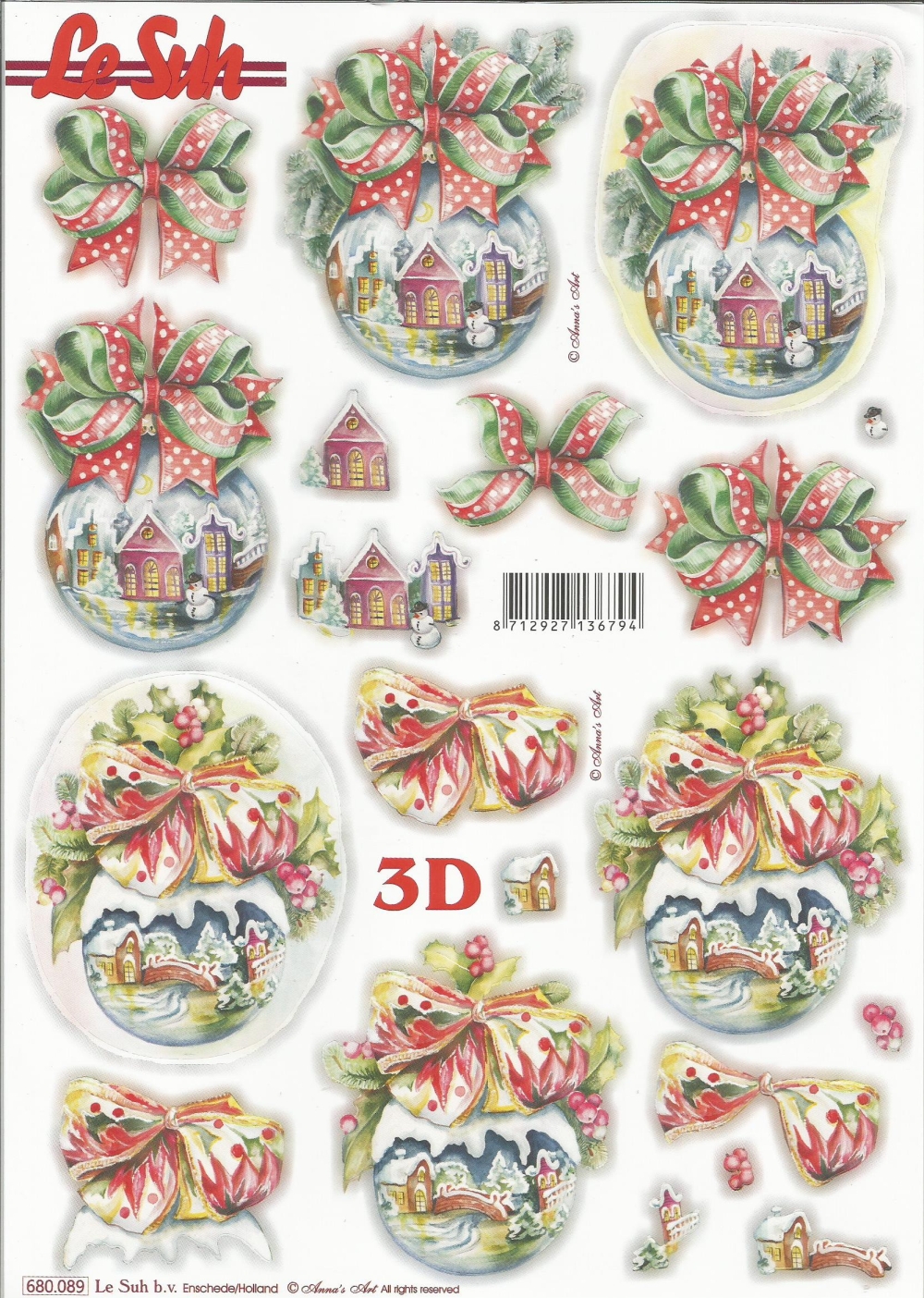 3D-Stanzbogen LeSuh Kugel mit Wintermotiven